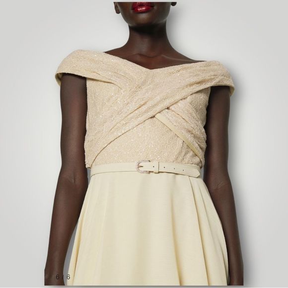 Lauren Ralph Lauren Off The Shoulder Sequin Lace Chiffon Cocktail Dress - Picture 9 of 13